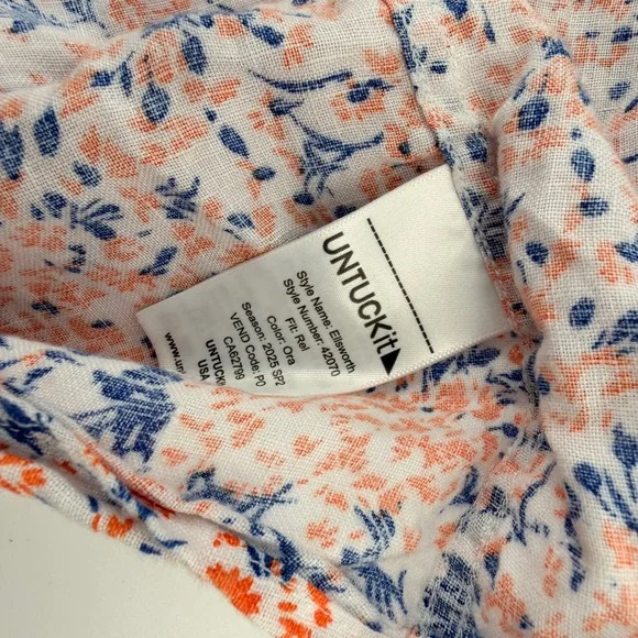 UNTUCKit Button Down Mens Large White Orange Blue Floral Linen Ellsworth Shirt - Picture 5 of 8
